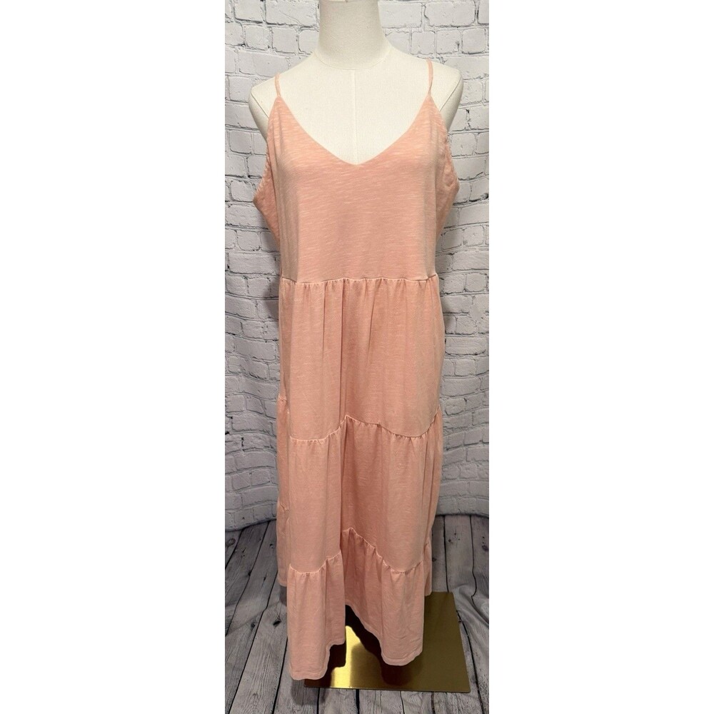 Old Navy Dress Womens XL Peach Swing Flare Tier Slub Knit Cotton Stretch Pkt